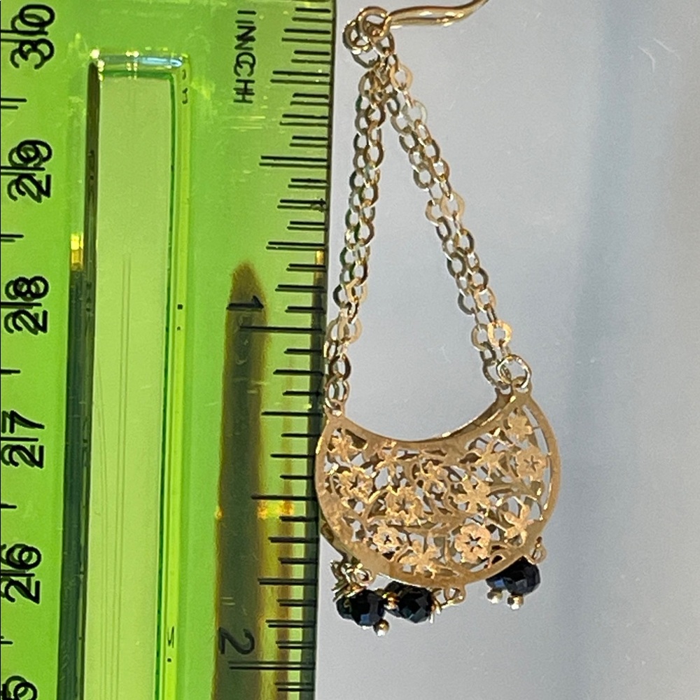 Solid 14k gold Dangle earrings with quartz natural stones. Italy/Stamped - Picture 6 of 10